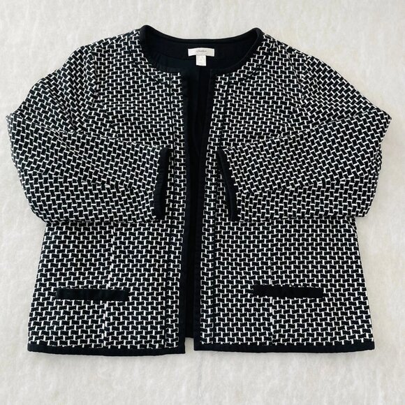 CJ Banks Womens Black & White Open Front Geometric Print Jacket Plus Size 2X - Picture 1 of 9
